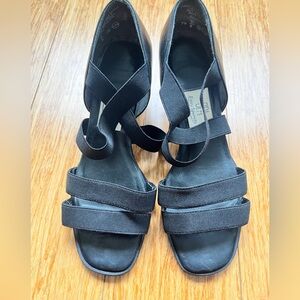 Easy Spirit Spa Leather Sandals Womens Sz 7.5 Black Block Heel Open Toe Slip-On